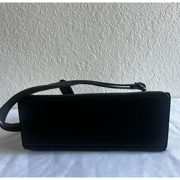 Women Black Faux Leather Satchel Bag With Double Top Handle Zipper Handbag - Picture 8 of 9